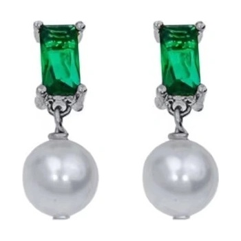 DELIS Сребърни обеци, jw1123, модел с перли и зелени цирконии, с родиево покритие (jw1124)