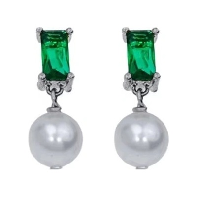 DELIS Сребърни обеци, jw1123, модел с перли и зелени цирконии, с родиево покритие (jw1124)