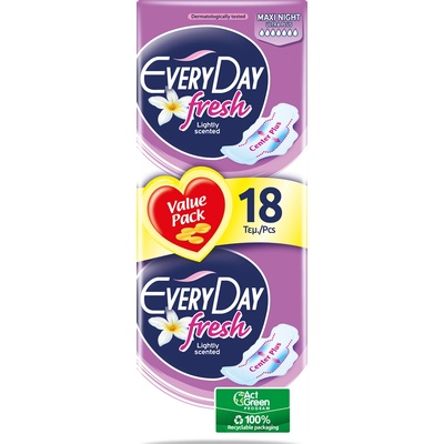 Everyday Fresh Maxi Night Ultra Plus Дамски превръзки, 18 броя, Everyday