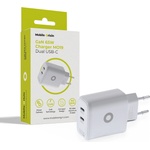 Mobile Origin Захранване за ел. мрежа за лаптопи, смартфони и таблети с 2xUSB-C изхода и с технология за бързо зареждане - Mobile Origin MO19 GaN Dual Fast Wall Charger 65W (бял) (MO-GAN65W-MO19)