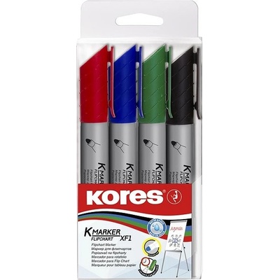 Kores Permanentní popisovač K-MARKER na flipcharty, kulatý hrot, mix 4 barev (černá, červená, modrá, zelená)