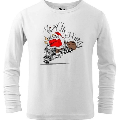 Dobrý triko Dětské bavlněné triko Santa na motorce Bílá