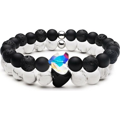 Budnej náramky pro páry ZAMILOVANÉ SRDCE Swarovski z howlitu onyxu a lávových kamenů MN3002