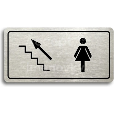 ACCEPT Piktogram WC ŽENY VLEVO NAHORU - stříbrná tabulka - černý tisk