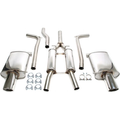 TA Technix sportovní nerezový catback duplex výfuk Audi A4 Quattro sedan + Avant + cabrio (8E/B6, 2001-2004), 1x 100 mm kulatá rovná nerezová koncovka s pertlem pro obě strany