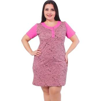 Макси нощница в кафяво и розово със сърца и точки