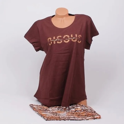 Тъмнокафява макси пижама с надпис и животински принт