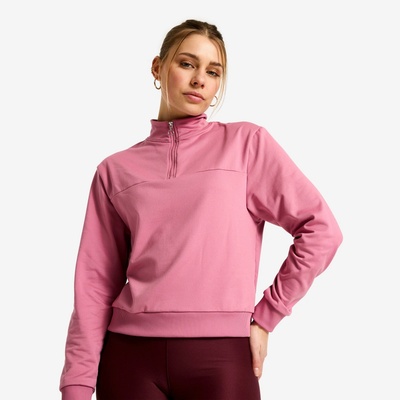 Domyos dámska mikina na fitness dlhý rukáv golier na zips ružová