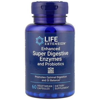 Life Extension Enhanced Super Digestive Enhances & Probiotics, храносмилателни ензими и пробиотици, 60 вегетариански капсули