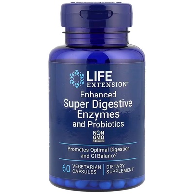 Life Extension Enhanced Super Digestive Enhances & Probiotics, храносмилателни ензими и пробиотици, 60 вегетариански капсули