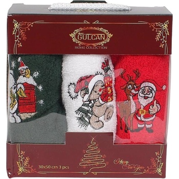 Комплект коледни хавлиени кърпи в зелено, бяло и червено