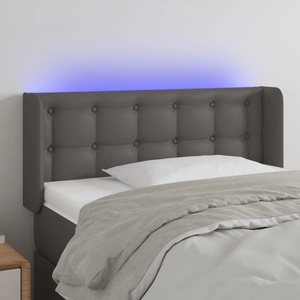 vidaXL LED горна табла за легло, сива, 83x16x78/88 см, изкуствена кожа (3123312)