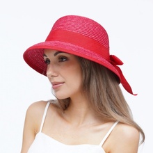 Krumlovanka letní dámský klobouk se stuhou Fa-42652 červený