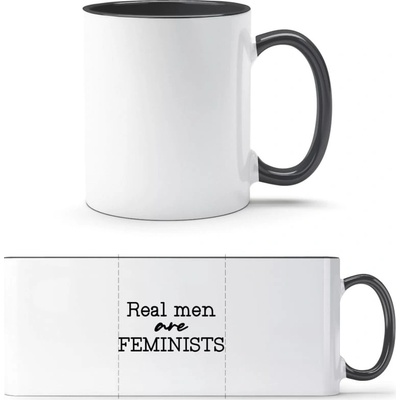 TTH Dvojfarebný Hrnček Skutoční muži sú FEMINISTI Biela Čierna Standard Darčeky PrintEQ 250 ml