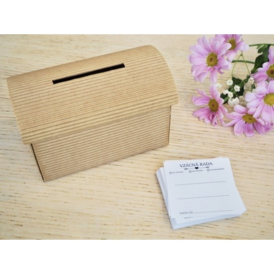 Svatba-eshop Set truhlička přírodní a 50 ks kartiček Vzácná rada - zábava pro svatební hosty – Hledejceny.cz