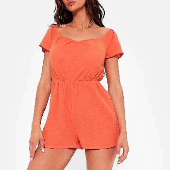 I Saw It First Гащеризон I Saw It First Crinkle Textured Short Sleeve Playsuit - ORANGE