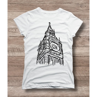 Дамска тениска 'Big Ben - кулата' - бял, s