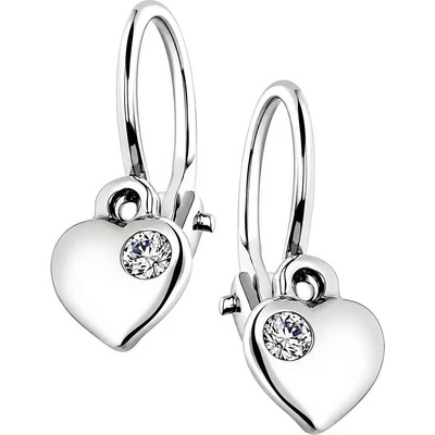 Zlaton Náušnice bílé zlato srdce se zirkony visací 1.2cm 1.3g 001460907243