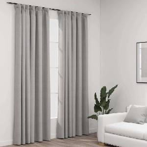 Pure Line Home Завеси с ленена текстура в цвят сив с перделък, 2 бр. , 140 x 245 см