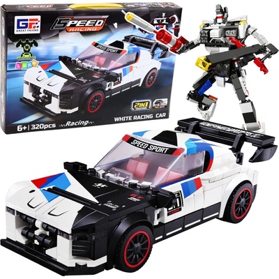 LEAN Toys Stavebnica 2v1 Športové auto a robot 320 dielikov biela