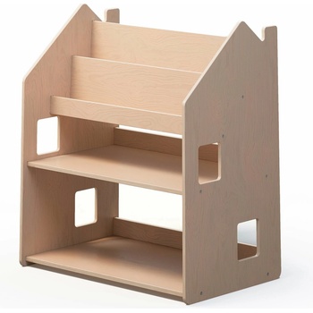 BusyKids Dětská knihovna s policí - Domeček 2v1 lakovaná