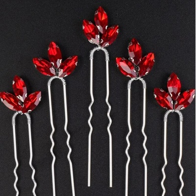 Naishide Jewelry Sada vlásenek s kamínky - 5 ks Druh barvy: Červená