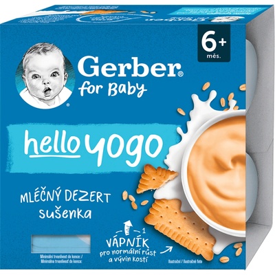 Gerber hello yogo mléčný dezert sušenka 4 x 100 g – Sleviste.cz