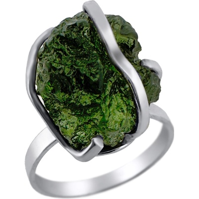 Vltavín Moldavite Stříbrný prsten s vltavínem P35 0023