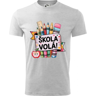 Škola volá farebné tričko detské svetlosivý melír