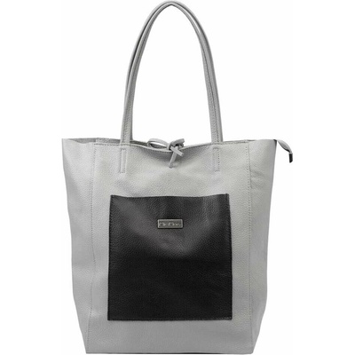 MiaMore dámska kožená kabelka 01-060 DOLLARO shopperbag šedá a čierna