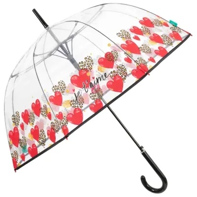 Дамски прозрачен автоматичен голф чадър Perletti Time 26274, Сърца