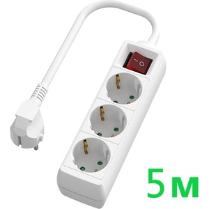 UltraLux Разклонител с 3 Шуко гнезда, с ключ, 5 метра, бял (rk35w)
