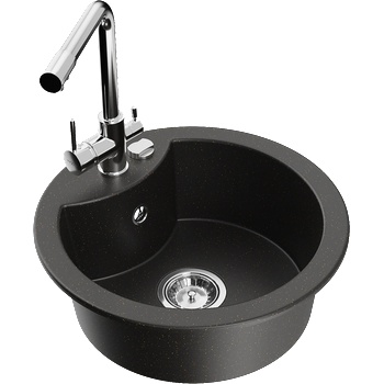 Mexen Diego гранитна кухненска мивка с 1 отделение с кухненски смесител Duero, черен/златен металик - 6512-75-671600-00 (6512-75-671600-00)