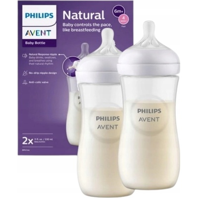 Avent flaša Natural Response priehľadná cumlík pre podporu rytmu pitia 330 ml 2 ks