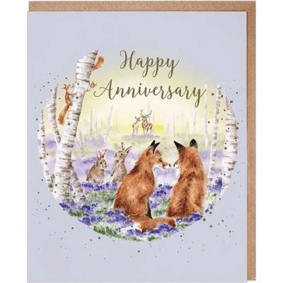 Wrendale Designs Přání k výročí "Bluebell Woods" - Lesní zvířata