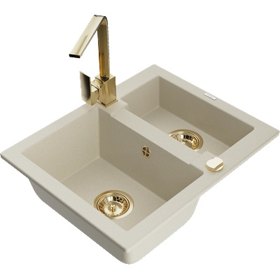 Mexen Carlos гранитна мивка с 1, 5 камери с кухненски смесител Rita, бежов (6518-69-670300-50)