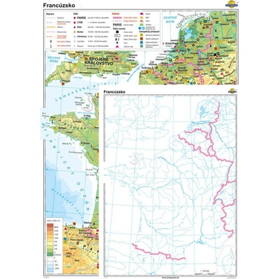 Cartographia Francúzsko + slepá mapa DUO (120x160 cm)