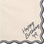 PartyDeco Салфетки Happy Birthday Bow Бежово и Черно (SP33-99)