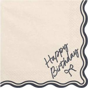 PartyDeco Салфетки Happy Birthday Bow Бежово и Черно (SP33-99)