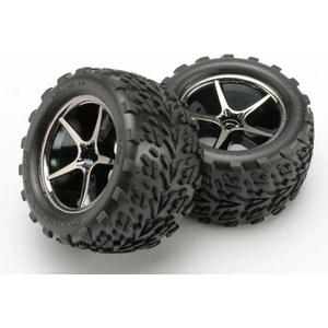 Traxxas Tires and wheels, assembled, glued (Gemini black chrome whee, TRX7174A (TRX7174A)