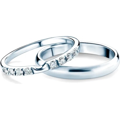 SAVICKI Сватбени халки The Journey: бяло злато, диаманти, полукръгъл профил. 2 мм и 3 мм