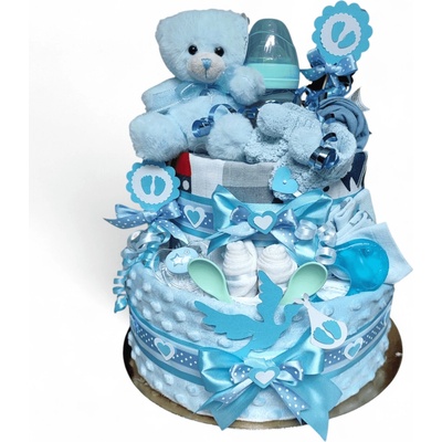 BabyDort dvoupatrový plenkový dort pro miminko modrý MEDVÍDEK – Sleviste.cz