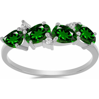 Nefertitis Prsten stříbrný s broušeným chromdiopsidem a zirkony 017035 DIO