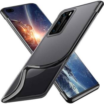 Huawei Силиконов прозрачен кейс New Electro за Huawei P40, Черна гланцирана рамка, Прозрачен (6105)