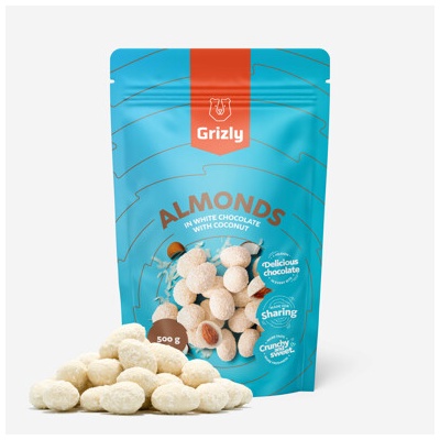 GRIZLY Mandle v bielej čokoláde s kokosom 500 g