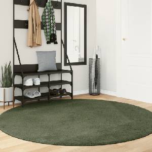 vidaXL Килим HUARTE с къс косъм, мек и миещ се, горско зелен, Ø 200 см (375107)