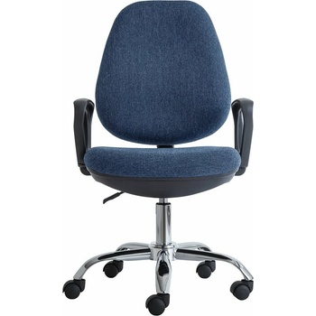 RFG Работен стол RFG Presto Chrome, до 120кг, дамаска, хромирана база, коригиране на височината, заключване в позиция, черно-син