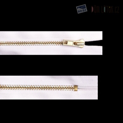 Zip mosadzný nedeliteľný biely 14 cm
