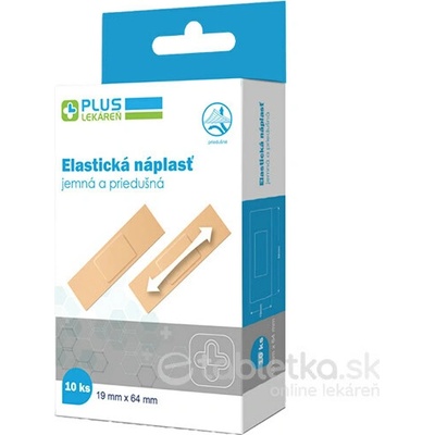PLUS LEKÁREŇ Náplasť elastická jemná priedušná 19 x 64 mm 10 ks