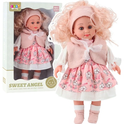 mamido Sweet Angel v ružových šatách s kvetinovým vzorom a čelenkou 36 cm